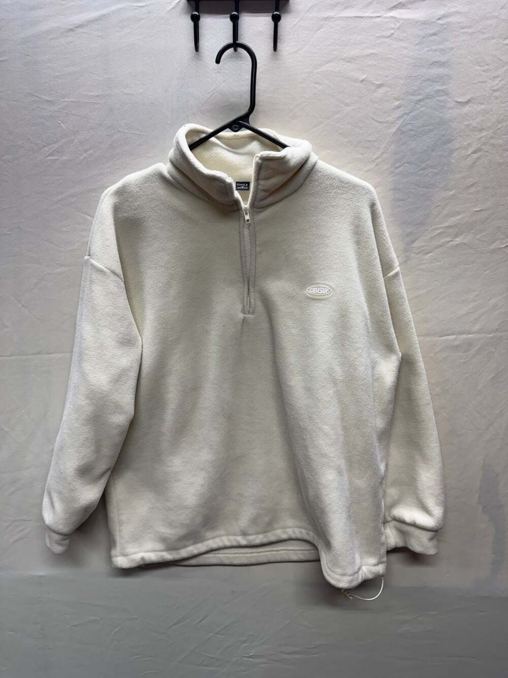 DAZY Patched Detail Drawstring Hem Drop Shoulder Fleece Pullover Medium